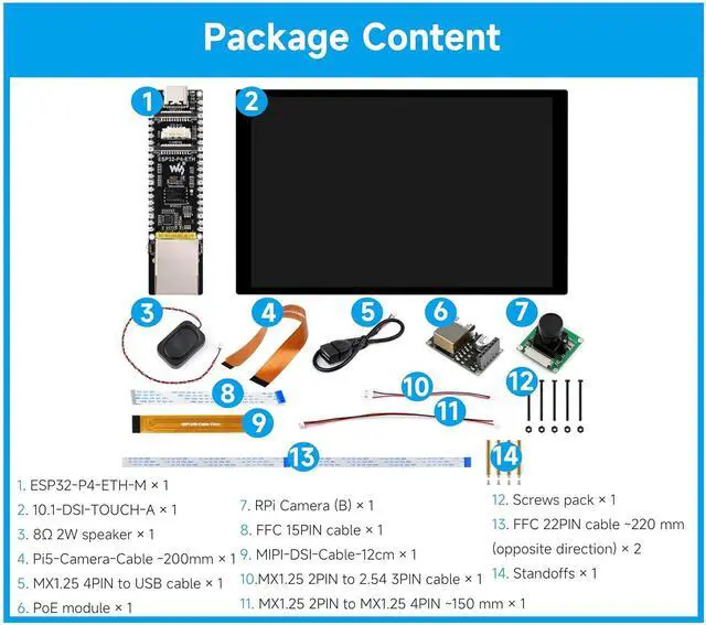 Alt view image 2 of 7 - ESP32-P4-ETH Development Board, Based On ESP32-P4 +100 Mbps RJ45 Ethernet Port, Supports AI Speech Interaction, with 10.1inch DSI Touchscreen, PoE Module, Camera and Speaker (14 Items)