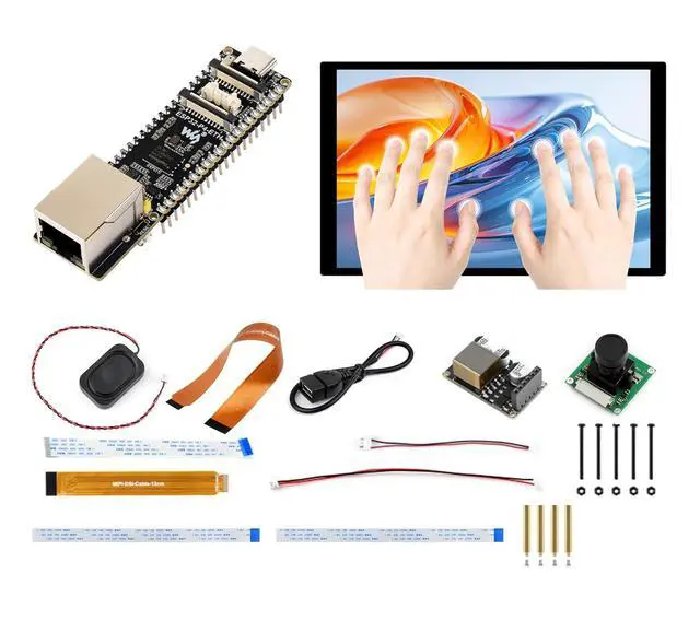Main image of ESP32-P4-ETH Development Board, Based On ESP32-P4 +100 Mbps RJ45 Ethernet Port, Supports AI Speech Interaction, with 10.1inch DSI Touchscreen, PoE Module, Camera and Speaker (14 Items)