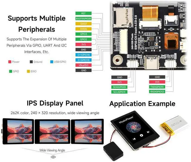 Alt view image 6 of 7 - ESP32-C5 2.8inch IPS Cap Touch Screen Development Board, 240 × 320 Pixels