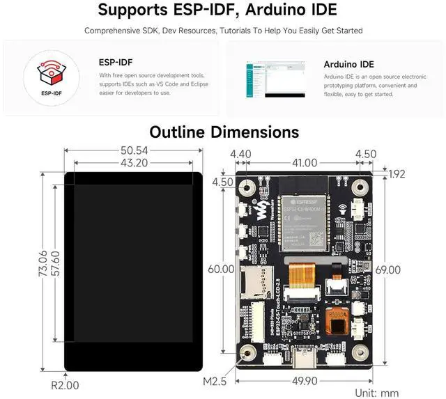 Alt view image 7 of 7 - ESP32-C5 2.8inch IPS Cap Touch Screen Development Board, 240 × 320 Pixels