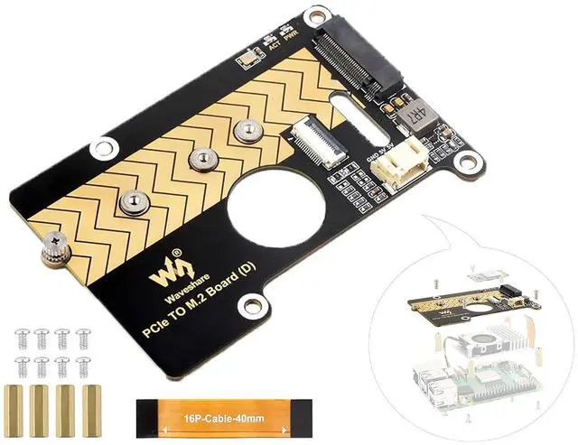 Main image of PCIe to M.2 Adapter Board for Raspberry Pi 5, Pi 5 NVMe HAT Compatible with 2280/2260 / 2242/2230 Size NVMe Protocol M.2 SSD, 8Gbps Data Rate, High-Speed Reading/Writing