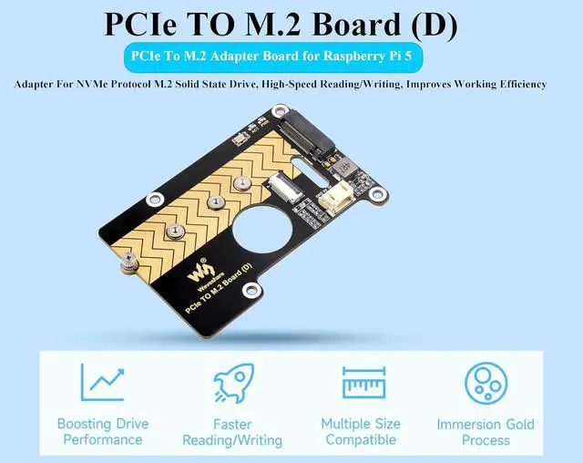 Alt view image 2 of 7 - PCIe to M.2 Adapter Board for Raspberry Pi 5, Pi 5 NVMe HAT Compatible with 2280/2260 / 2242/2230 Size NVMe Protocol M.2 SSD, 8Gbps Data Rate, High-Speed Reading/Writing