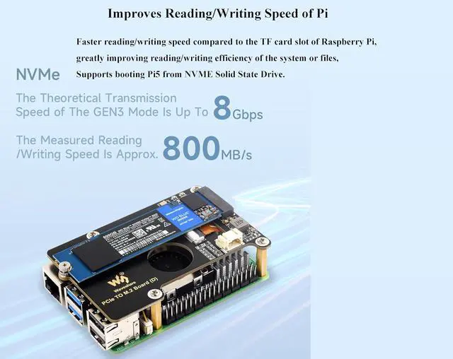 Alt view image 5 of 7 - PCIe to M.2 Adapter Board for Raspberry Pi 5, Pi 5 NVMe HAT Compatible with 2280/2260 / 2242/2230 Size NVMe Protocol M.2 SSD, 8Gbps Data Rate, High-Speed Reading/Writing
