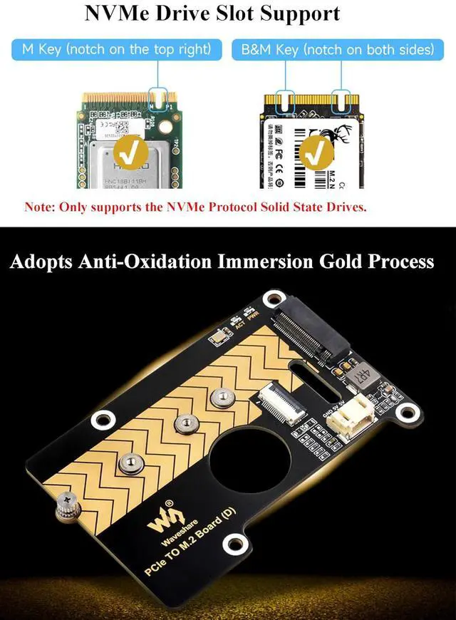 Alt view image 7 of 7 - PCIe to M.2 Adapter Board for Raspberry Pi 5, Pi 5 NVMe HAT Compatible with 2280/2260 / 2242/2230 Size NVMe Protocol M.2 SSD, 8Gbps Data Rate, High-Speed Reading/Writing