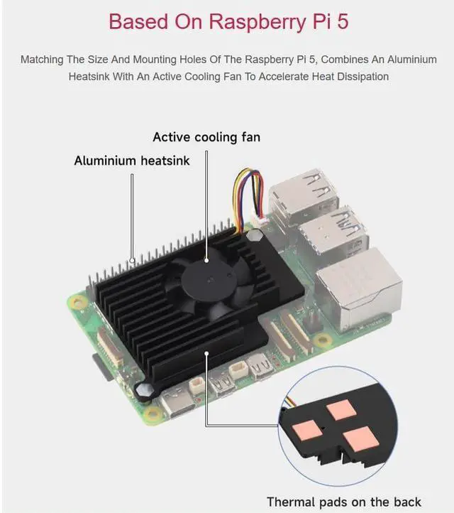 Alt view image 2 of 7 - Active Cooler for Raspberry Pi 5, Aluminium Heatsink & Fan, 8000RPM, 2.35 CFM, Easy Install, SC1148