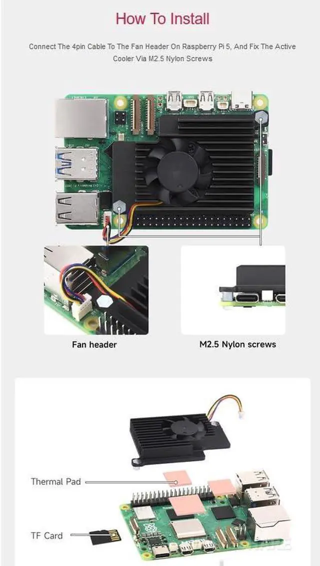 Alt view image 3 of 7 - Active Cooler for Raspberry Pi 5, Aluminium Heatsink & Fan, 8000RPM, 2.35 CFM, Easy Install, SC1148