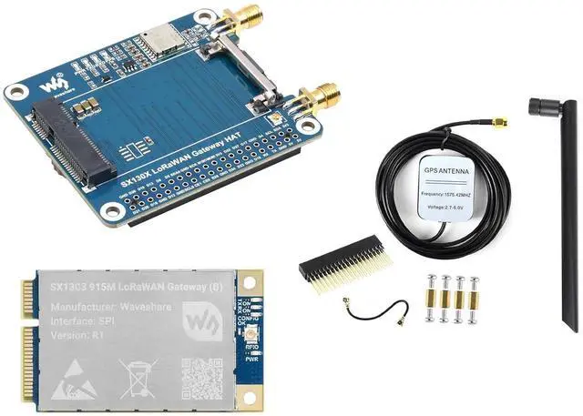 Main image of SX1303 915M LoRaWAN Gateway HAT Compatible with Raspberry Pi 5/4B/3B/Zero/Zero W/Zero 2W/Pico/Pico W/Pico 2, Mini-PCIE Socket, Long Range Transmission, Large Capacity Supports Fine Timestamp