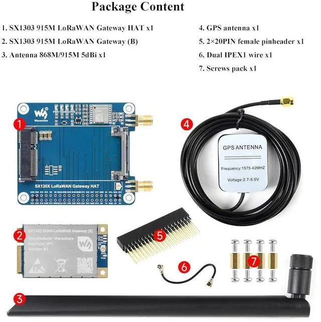 Alt view image 2 of 7 - SX1303 915M LoRaWAN Gateway HAT Compatible with Raspberry Pi 5/4B/3B/Zero/Zero W/Zero 2W/Pico/Pico W/Pico 2, Mini-PCIE Socket, Long Range Transmission, Large Capacity Supports Fine Timestamp