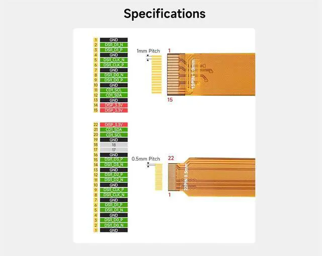Alt view image 2 of 5 - 3PCS DSI FPC Flexible Cable Compatible with Raspberry Pi 5 to Connecting DSI Display, FPC Cable with Bends 15pin to 22pin, 12CM/0.39FT Length