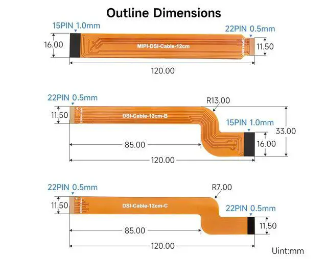 Alt view image 5 of 5 - 3PCS DSI FPC Flexible Cable Compatible with Raspberry Pi 5 to Connecting DSI Display, FPC Cable with Bends 15pin to 22pin, 12CM/0.39FT Length