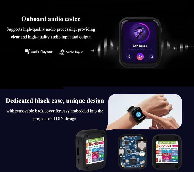 Alt view image 4 of 7 - RP2350 1.8inch AMOLED Touch Display Development Board, 368x448 Pixels, QSPI Interface, Dual-Core & Dual-Architecture Design, Support Audio Playback/Recording, for Various Smart Devices Development