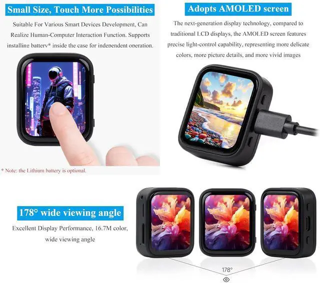 Alt view image 3 of 7 - RP2350 1.8inch AMOLED Touch Display Development Board, 368x448 Pixels, QSPI Interface, Dual-Core & Dual-Architecture Design, Support Audio Playback/Recording, for Various Smart Devices Development