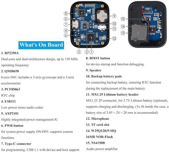 Alt view image 6 of 7 - RP2350 1.8inch AMOLED Touch Display Development Board, 368x448 Pixels, QSPI Interface, Dual-Core & Dual-Architecture Design, Support Audio Playback/Recording, for Various Smart Devices Development