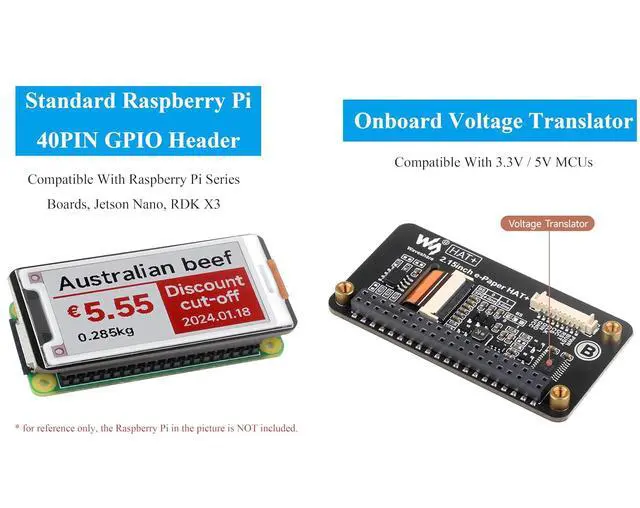 Alt view image 4 of 7 - 2.15inch e-Paper HAT+ Compatible with Raspberry Pi 5/4B/3B+/Zero/Zero W/Zero 2W/Pico/Pico W/Pico 2/Jetson Nano/RDKX3, Red/Black/White Three-Color 296x160 E-ink Display Screen SPI with Driver Board