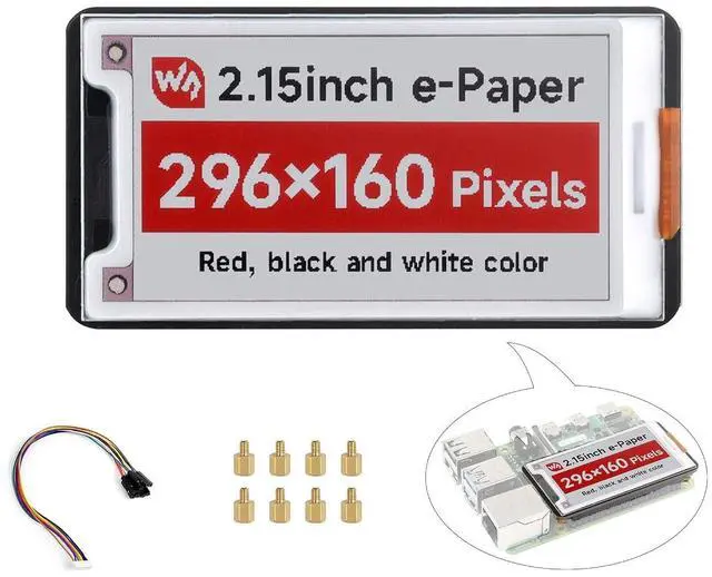 Main image of 2.15inch e-Paper HAT+ Compatible with Raspberry Pi 5/4B/3B+/Zero/Zero W/Zero 2W/Pico/Pico W/Pico 2/Jetson Nano/RDKX3, Red/Black/White Three-Color 296x160 E-ink Display Screen SPI with Driver Board