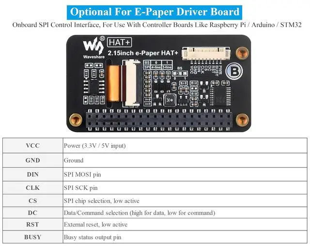 Alt view image 5 of 7 - 2.15inch e-Paper HAT+ Compatible with Raspberry Pi 5/4B/3B+/Zero/Zero W/Zero 2W/Pico/Pico W/Pico 2/Jetson Nano/RDKX3, Red/Black/White Three-Color 296x160 E-ink Display Screen SPI with Driver Board