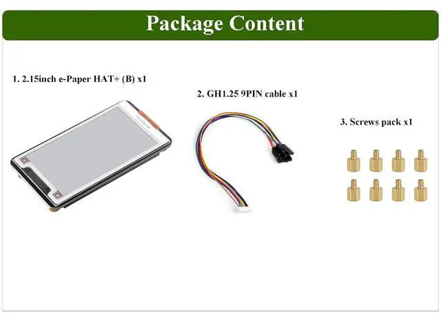 Alt view image 7 of 7 - 2.15inch e-Paper HAT+ Compatible with Raspberry Pi 5/4B/3B+/Zero/Zero W/Zero 2W/Pico/Pico W/Pico 2/Jetson Nano/RDKX3, Red/Black/White Three-Color 296x160 E-ink Display Screen SPI with Driver Board