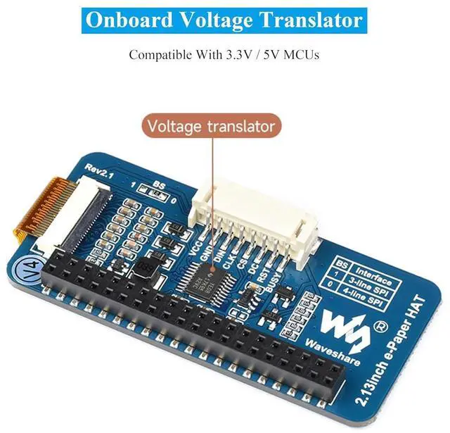Alt view image 5 of 7 - 2.13inch E-Ink Display HAT for Raspberry Pi 5/4B/3B+/3B/2B/Zero/Zero W/WH and Jetson Nano, 250×122 Pixel, White Black Red Three-Colors, SPI Interface