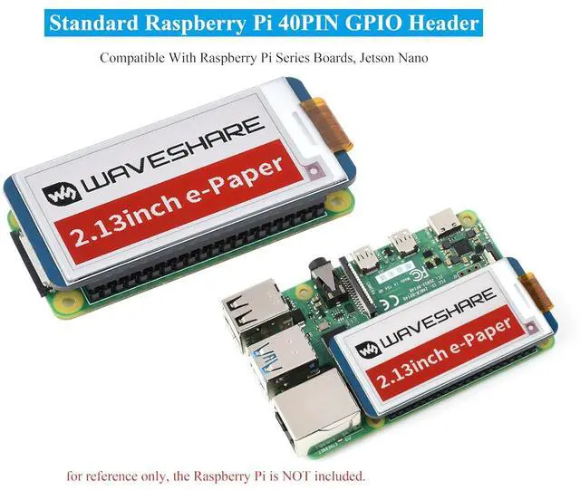 Alt view image 4 of 7 - 2.13inch E-Ink Display HAT for Raspberry Pi 5/4B/3B+/3B/2B/Zero/Zero W/WH and Jetson Nano, 250×122 Pixel, White Black Red Three-Colors, SPI Interface