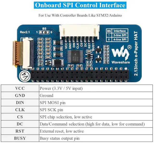 Alt view image 6 of 7 - 2.13inch E-Ink Display HAT for Raspberry Pi 5/4B/3B+/3B/2B/Zero/Zero W/WH and Jetson Nano, 250×122 Pixel, White Black Red Three-Colors, SPI Interface