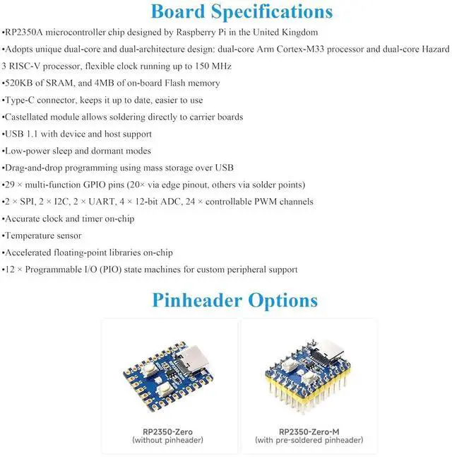 Alt view image 3 of 7 - RP2350-Zero Mini Development Board with Pre-Soldered Header, Based On RPi RP2350A Dual-Core & Dual-Architecture Microcontroller, 29 × Multi-Function GPIO Pins Type-C Connector