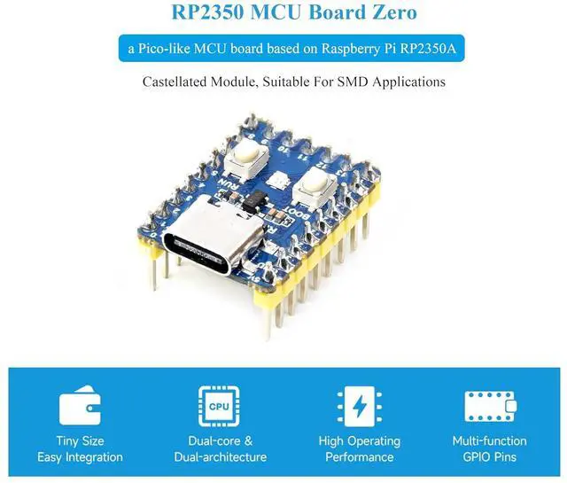 Alt view image 2 of 7 - RP2350-Zero Mini Development Board with Pre-Soldered Header, Based On RPi RP2350A Dual-Core & Dual-Architecture Microcontroller, 29 × Multi-Function GPIO Pins Type-C Connector