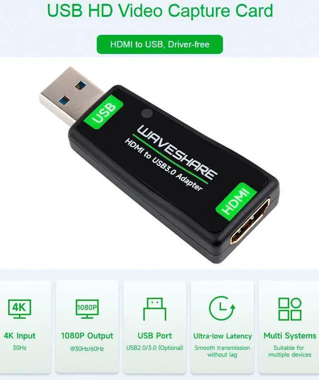 Alt view image 2 of 7 - 4K HDMI Video Capture Card, HDMI to USB Converter Adapter Driver-Free, USB3.0 Full HD 1080P for Gaming/Streaming/Cameras, Support Windows, Linux, Android