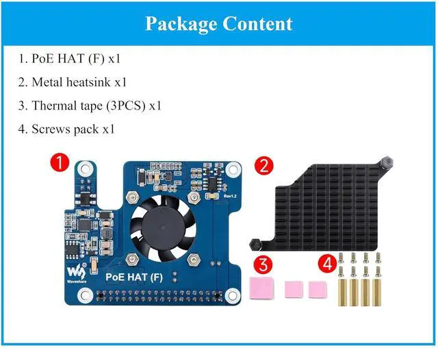 Alt view image 2 of 7 - POE HAT F for Raspberry Pi 5/Compute Module 5, Pi5 Power Over Ethernet HAT with Onboard Cooling Fan and Metal Heatsink, Supports 802.3af/at Network Standard, 40PIN GPIO Stack Header to Add Other HAT