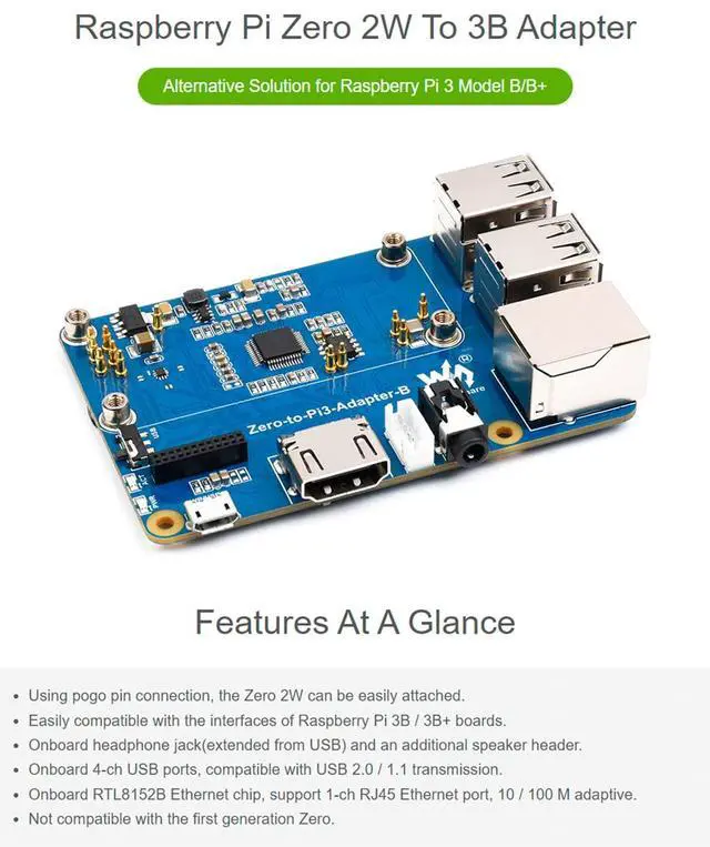 Alt view image 2 of 7 - Raspberry Pi Zero 2W to Pi 3B/3B+ Adapter, Based on Raspberry Pi 2 W to Reproduce Original Appearance of Pi 3B/3B+, Alternative for Raspberry Pi 3 Model B/3B+, Compatible with Pi 3B/ 3B+ Hats