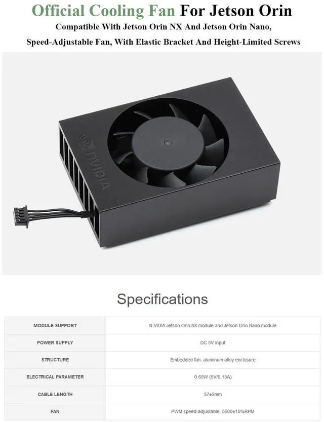 Alt view image 2 of 7 - Official Cooling Fan for Jetson Orin Nano Super Developer Kit/Jetson Orin NX Module/Orin Nano Module, PWM Speed-Adjustable, Embedded Fan with Aluminum Alloy Enclosure