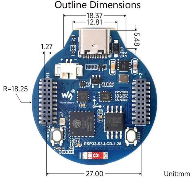 Alt view image 7 of 7 - ESP32-S3 Development Board with 1.28inch Round LCD IPS 240×240 Resolution,32-bit LX7 Dual-Core Processor, GC9A01 Display Driver Chip,Supports 2.4GHz W-i-F-i (802.11 b/g/n) and Blue-Tooth 5