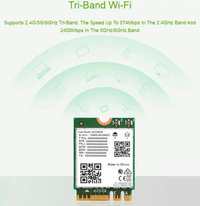Alt view image 3 of 7 - WiFi 6E AX210 NGW Wireless AX210 WiFi Card, AX210 NIC Wireless Module, Gigabit 2.4G/5G/6GHz Tri Band Wi-Fi 6E, 802.11AX Standard, Bluetooth 5.2,MU-MIMO, Support Linux, Windows 10/8.1/8/7, etc.