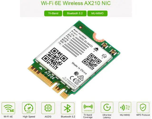 Alt view image 2 of 7 - WiFi 6E AX210 NGW Wireless AX210 WiFi Card, AX210 NIC Wireless Module, Gigabit 2.4G/5G/6GHz Tri Band Wi-Fi 6E, 802.11AX Standard, Bluetooth 5.2,MU-MIMO, Support Linux, Windows 10/8.1/8/7, etc.