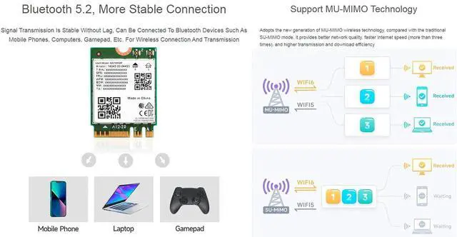 Alt view image 5 of 7 - WiFi 6E AX210 NGW Wireless AX210 WiFi Card, AX210 NIC Wireless Module, Gigabit 2.4G/5G/6GHz Tri Band Wi-Fi 6E, 802.11AX Standard, Bluetooth 5.2,MU-MIMO, Support Linux, Windows 10/8.1/8/7, etc.
