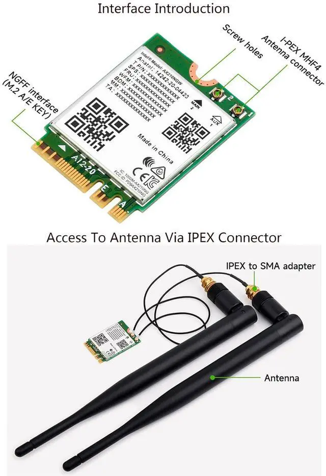 Alt view image 6 of 7 - WiFi 6E AX210 NGW Wireless AX210 WiFi Card, AX210 NIC Wireless Module, Gigabit 2.4G/5G/6GHz Tri Band Wi-Fi 6E, 802.11AX Standard, Bluetooth 5.2,MU-MIMO, Support Linux, Windows 10/8.1/8/7, etc.