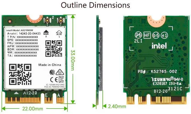 Alt view image 7 of 7 - WiFi 6E AX210 NGW Wireless AX210 WiFi Card, AX210 NIC Wireless Module, Gigabit 2.4G/5G/6GHz Tri Band Wi-Fi 6E, 802.11AX Standard, Bluetooth 5.2,MU-MIMO, Support Linux, Windows 10/8.1/8/7, etc.