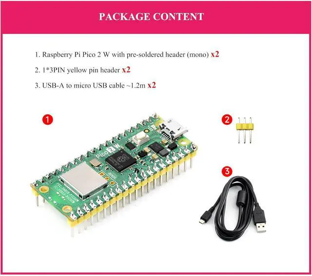 Alt view image 2 of 7 - 2PCS Pico 2 W with Pre-Soldered Header Compatible with Raspberry Pi Pico 2 W Microcontroller Board, 2.4GHz 802.11n Wireless LAN WiFi 4 and Bluetooth 5.2, RP2350 Dual-Core & Dual-Architecture
