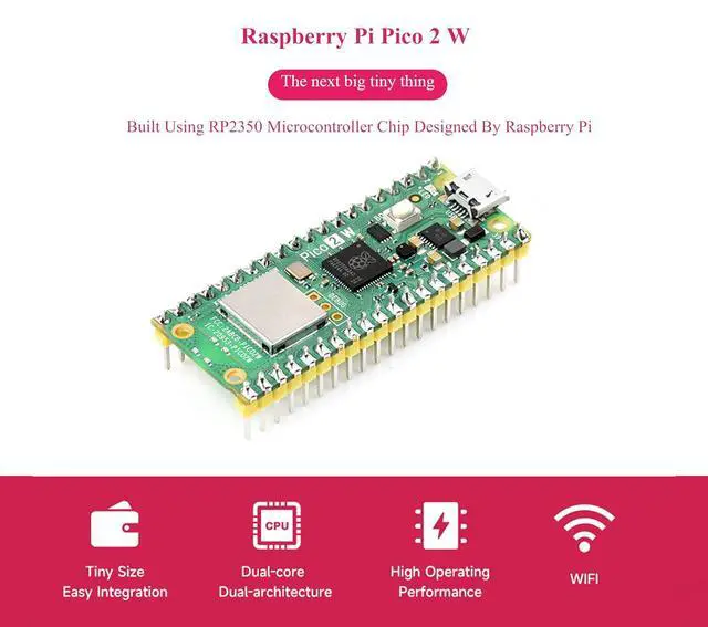 Alt view image 3 of 7 - 2PCS Pico 2 W with Pre-Soldered Header Compatible with Raspberry Pi Pico 2 W Microcontroller Board, 2.4GHz 802.11n Wireless LAN WiFi 4 and Bluetooth 5.2, RP2350 Dual-Core & Dual-Architecture