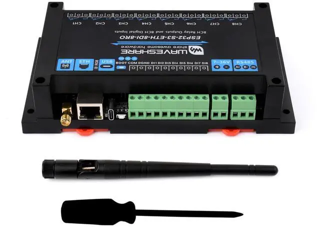 Main image of Industrial 8-Channel ESP32-S3 WiFi Relay Module,Built-in Xtensa 32-bit LX7 Dual-core Processor, Onboard Isolated RS485 Interface+ Network Port + 8-CH Digital Inputs + 8-CH Relays, Supports WiFi/BT