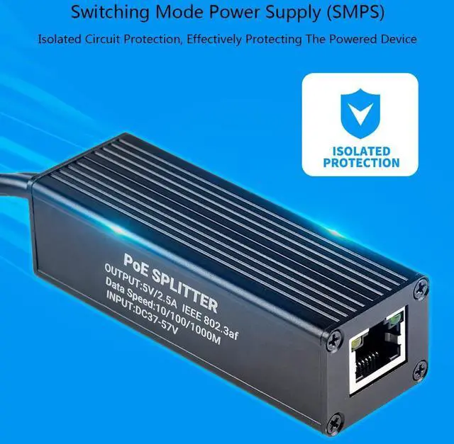 Alt view image 2 of 7 - Industrial Gigabit PoE Splitter with Metal Case Protection, 5V 2.5A Type-C Out, 802.3af/at-Compliant PoE (Power Over Ethernet) Standard, 10/100/1000Mbps Auto-Negotiation Ethernet Port