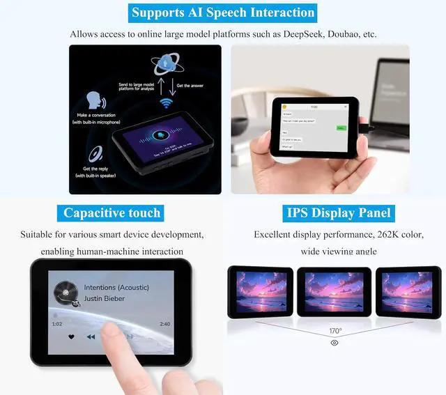 Alt view image 3 of 7 - ESP32-S3 3.5inch Capacitive Touch Display Development Board, with IPS LCD 320×480, QSPI and I2C Interface,Support AI Speech Interaction, Enable AI Interaction and Offline Voice Control, with Speaker