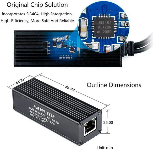 Alt view image 7 of 7 - Industrial Gigabit PoE Splitter with Metal Case Protection, 5V 2.5A Type-C Out, 802.3af/at-Compliant PoE (Power Over Ethernet) Standard, 10/100/1000Mbps Auto-Negotiation Ethernet Port