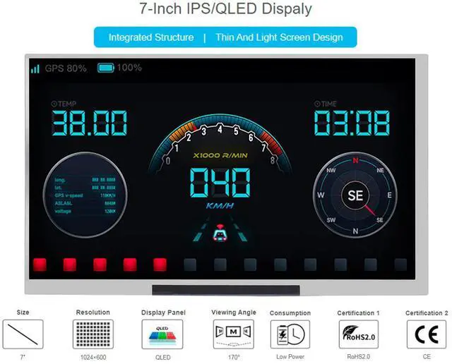 Alt view image 2 of 7 - waveshare 7inch QLED Quantum Dot Display 1024x600 Pixel, Integrated Thin and Light LCD with Adapter Board, for Raspberry Pi/Jetson Nano/Windows/PC, Support Windows/Linux/Android (No Touch)