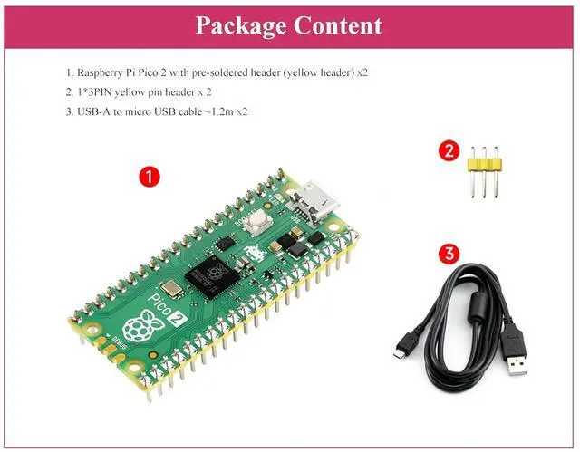 Alt view image 2 of 7 - 2PCS Compatible with Raspberry Pi Pico 2 Microcontroller Board with Pre-Soldered Header, Based on Official RP2350 Chip, Dual-Core & Dual-Architecture Design 4MB Flash (Yellow Header)