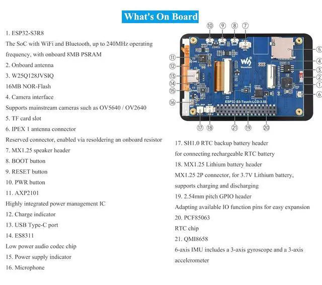 Alt view image 6 of 7 - ESP32-S3 3.5inch Capacitive Touch Display Development Board, with IPS LCD 320×480, QSPI and I2C Interface,Support AI Speech Interaction, Enable AI Interaction and Offline Voice Control, with Speaker