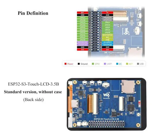 Alt view image 7 of 7 - ESP32-S3 3.5inch Capacitive Touch Display Development Board, with IPS LCD 320×480, QSPI and I2C Interface,Support AI Speech Interaction, Enable AI Interaction and Offline Voice Control, with Speaker