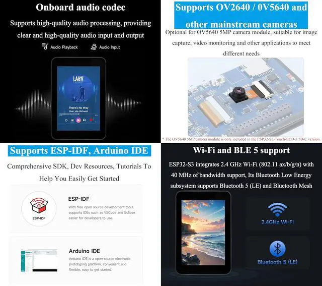 Alt view image 5 of 7 - ESP32-S3 3.5inch Capacitive Touch Display Development Board, with IPS LCD 320×480, QSPI and I2C Interface,Support AI Speech Interaction, Enable AI Interaction and Offline Voice Control, with Speaker