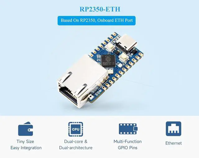 Alt view image 2 of 7 - RP2350-ETH Mini Development Board, RP2350 Ethernet Port Module, RPi Microcontroller Development Board Based on RP2350 Dual-Core Arm Cortex-M33 & Dual-Architecture Hazard 3 RISC-V Microcontroller