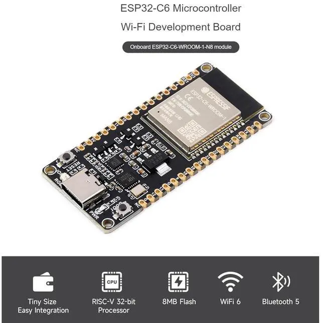Alt view image 2 of 7 - ESP32-C6-WROOM-1-N8 ESP32-C6 Development Board ESP32 C6 Microcontroller RISC-V 32-bit Single-Core Processor, Integrates W F-i 6, B L E 5 and IEEE 802.15.4, Supports USB and UART Development