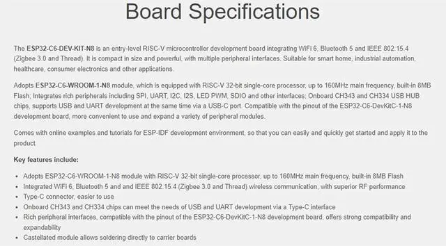Alt view image 3 of 7 - ESP32-C6-WROOM-1-N8 ESP32-C6 Development Board ESP32 C6 Microcontroller RISC-V 32-bit Single-Core Processor, Integrates W F-i 6, B L E 5 and IEEE 802.15.4, Supports USB and UART Development